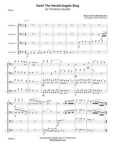 HARK! THE HERALD ANGELS SING - Trombone Quartet (unaccompanied) - Grade 4 (arr. Glen Poehlmann)