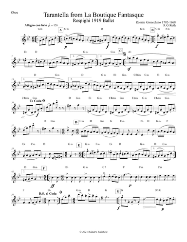 Tarantella from La Boutique Fantasque Oboe Solo (arr. R G Roth)