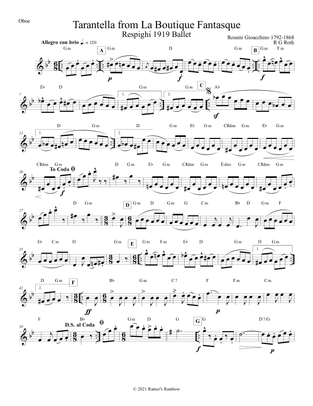 Tarantella from La Boutique Fantasque Oboe Solo (arr. R G Roth)