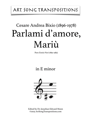 Parlami D'amore Mariu (arr. ArtSongTranspositions.com)