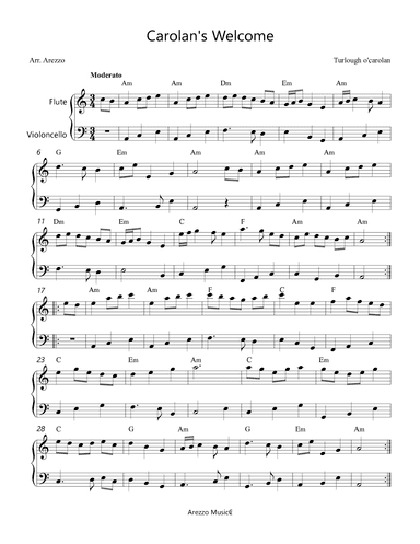 Carolan's Welcome - Flute and Cello arrangement - Chord Symbols (arr. Arezzo Music)
