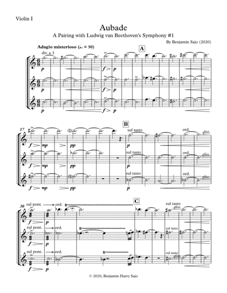 Aubade: A Pairing with Beethoven's Symphony #1 - Violin I
