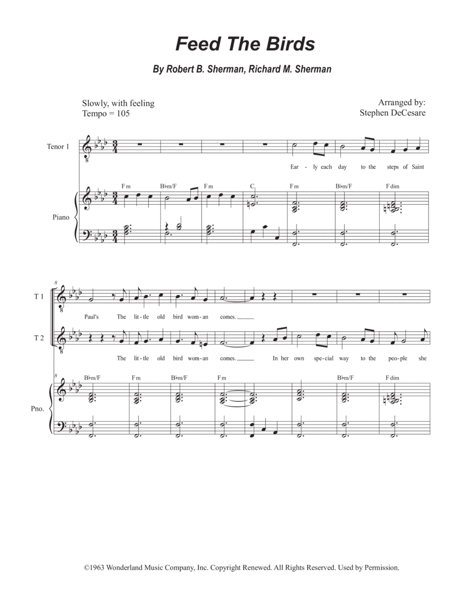 Feed The Birds (tuppence A Bag) (arr. Stephen DeCesare)