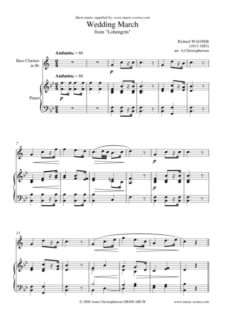 Wedding March from Lohengrin - Bass Clarinet and Piano (arr. Anne L Christopherson GRSM ARCM)