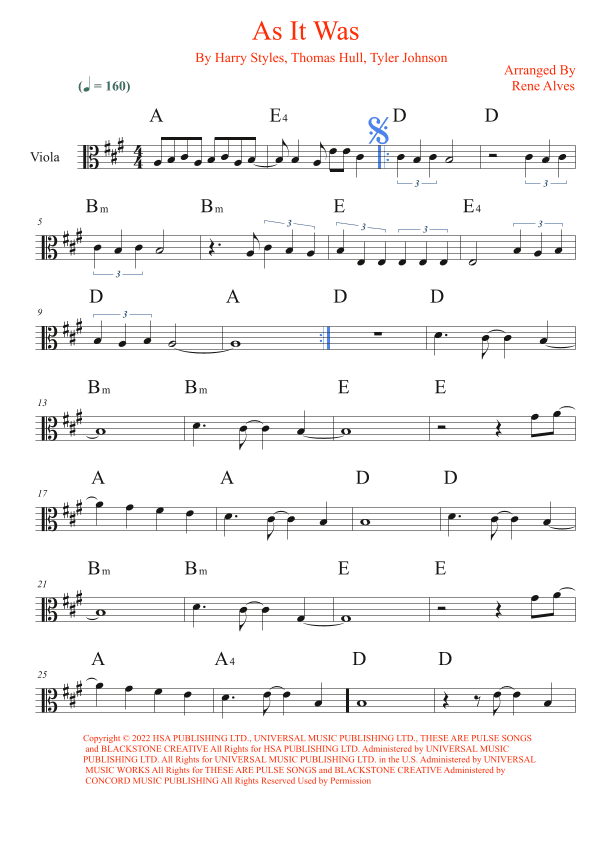 As It Was (arr. Rene Alves)