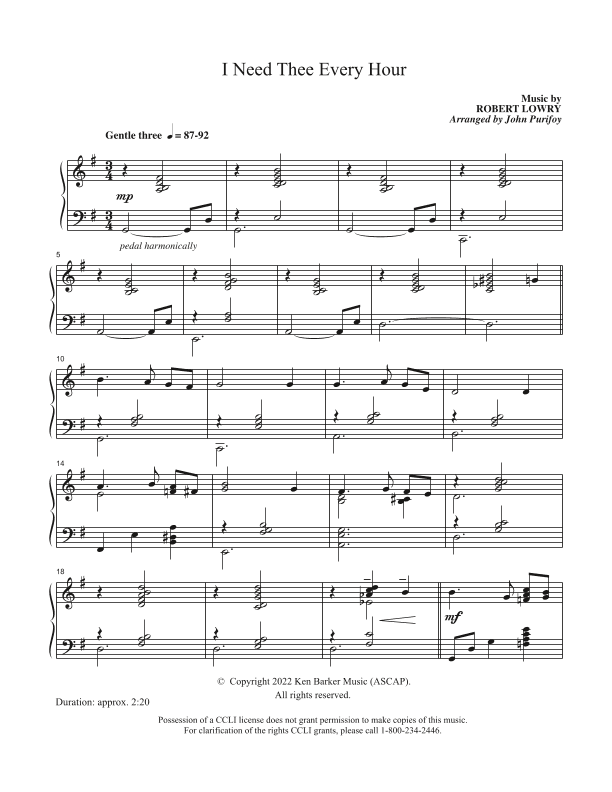 I Need Thee Every Hour (arr. John Purifoy)