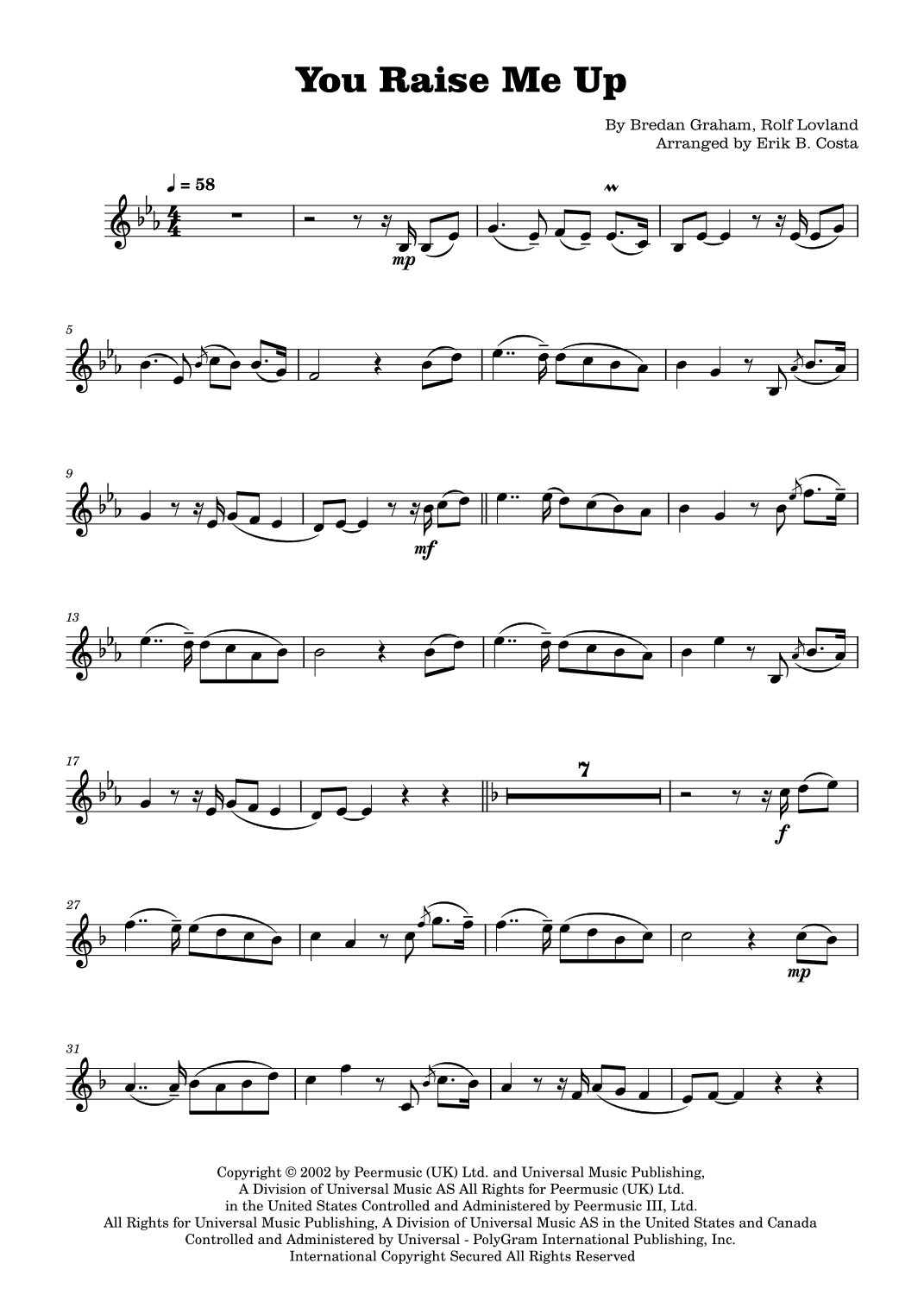 You Raise Me Up (arr. Erik B. Costa)