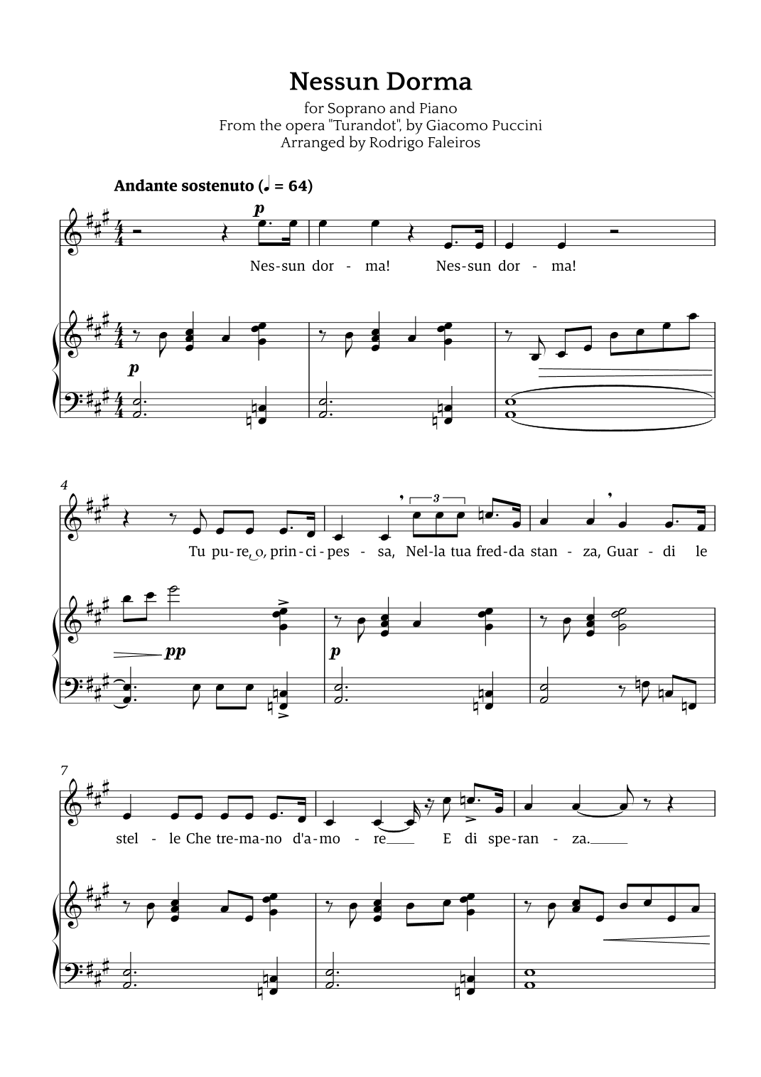 Nessun Dorma (for soprano and piano) (arr. Rodrigo Faleiros)