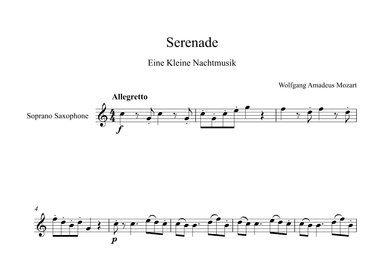 Serenade (Eine Kleine Nachtmusik) - Wolfgang Amadeus Mozart (Soprano Sax) (arr. Digital Book Music)
