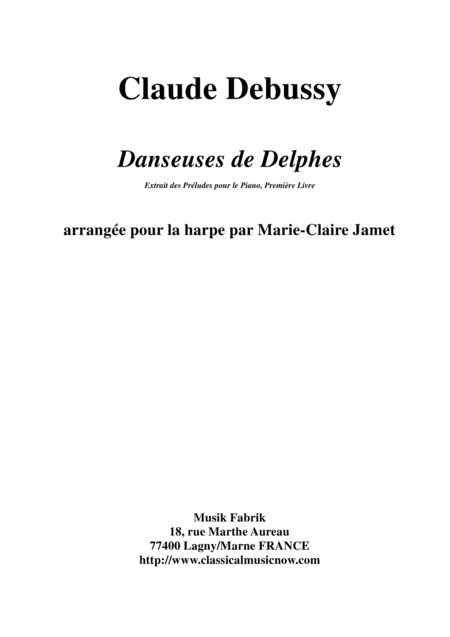 Claude Debussy: Danseuses de Delphes, arranged for harp by Marie-Claire Jamet (arr. Marie-Claire Jamet)