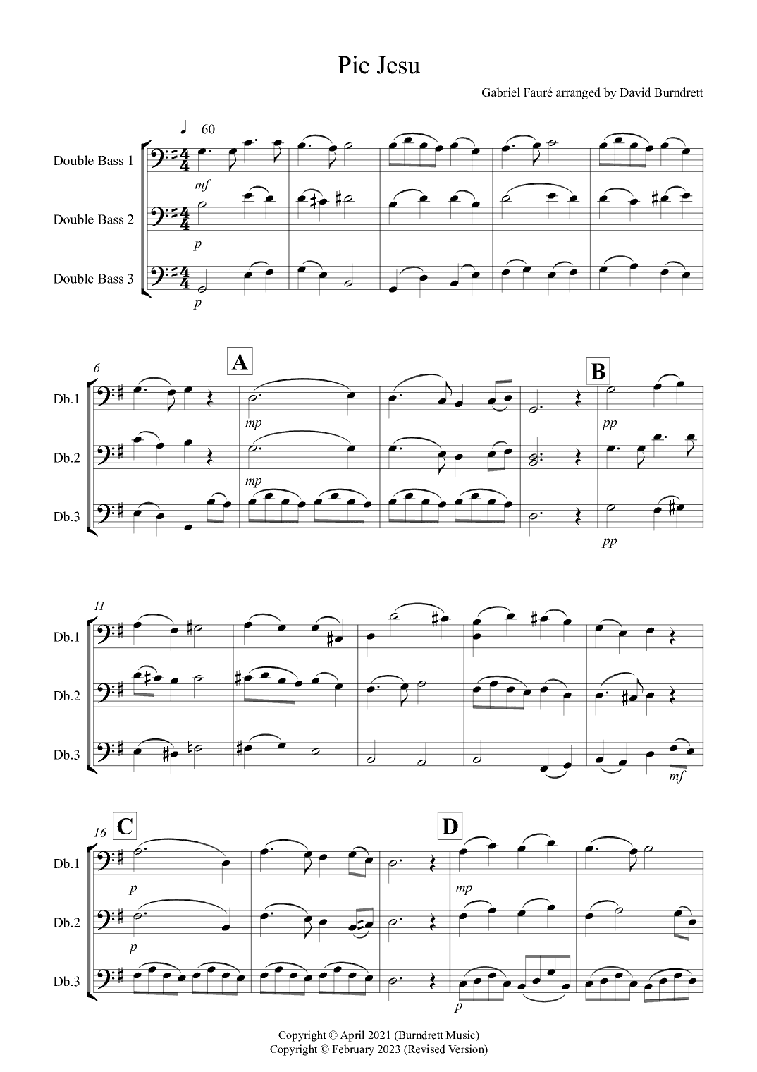 Pie Jesu (from Requiem) for Double Bass Trio (arr. David Burndrett)