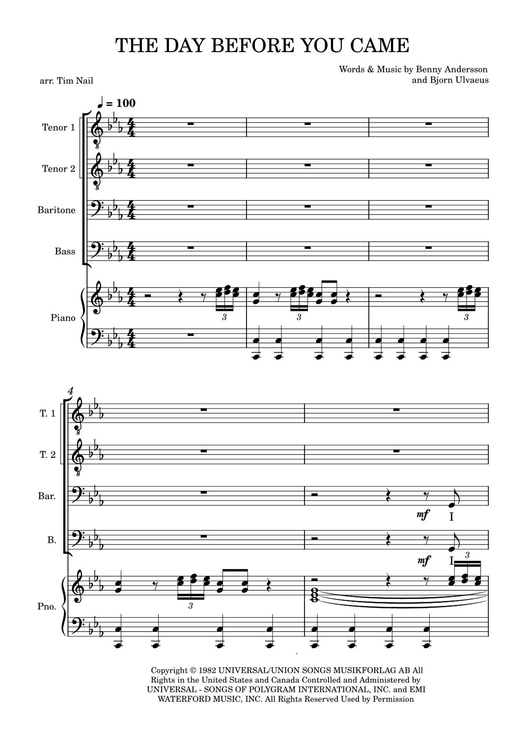 Day Before You Came (arr. Tim Nail)