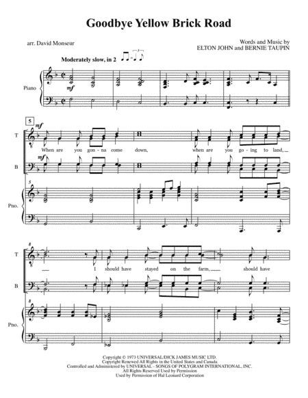 Goodbye Yellow Brick Road (arr. David Monseur)