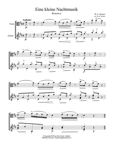 Romance from Eine kleine Nachtmusik for viola and guitar (arr. K. Krantz)