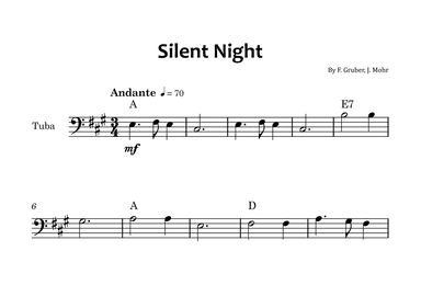 Silent Night - Tuba solo with chord symbols (arr. Glauco Fernandes)