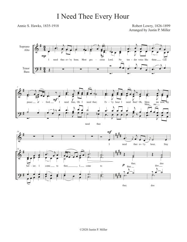 I Need Thee Every Hour (arr. Justin P. Miller)