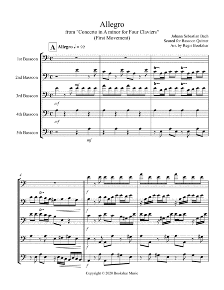 Allegro (from "Concerto for Four Claviers") (A min) (Bassoon Quintet) (arr. Regis Bookshar)