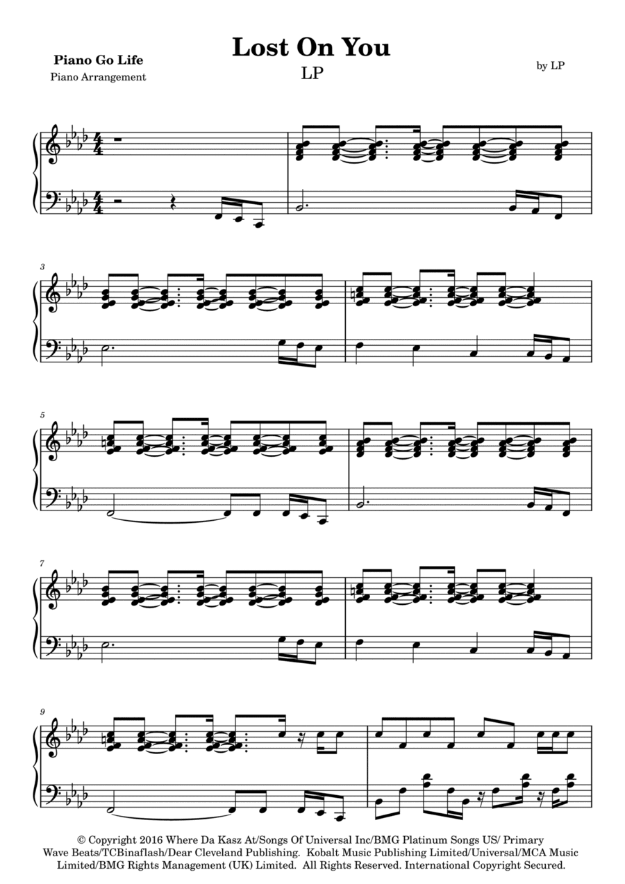 Lost On You (arr. Piano Go Life)