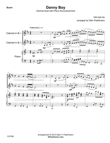 DANNY BOY - CLARINET DUET with Piano Accompaniment (arr. Glen Poehlmann)