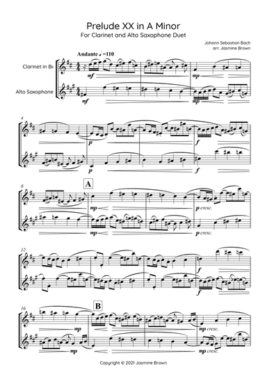 Prelude XX in A Minor - Clarinet and Alto Saxophone Duet (arr. Jasmine Brown)