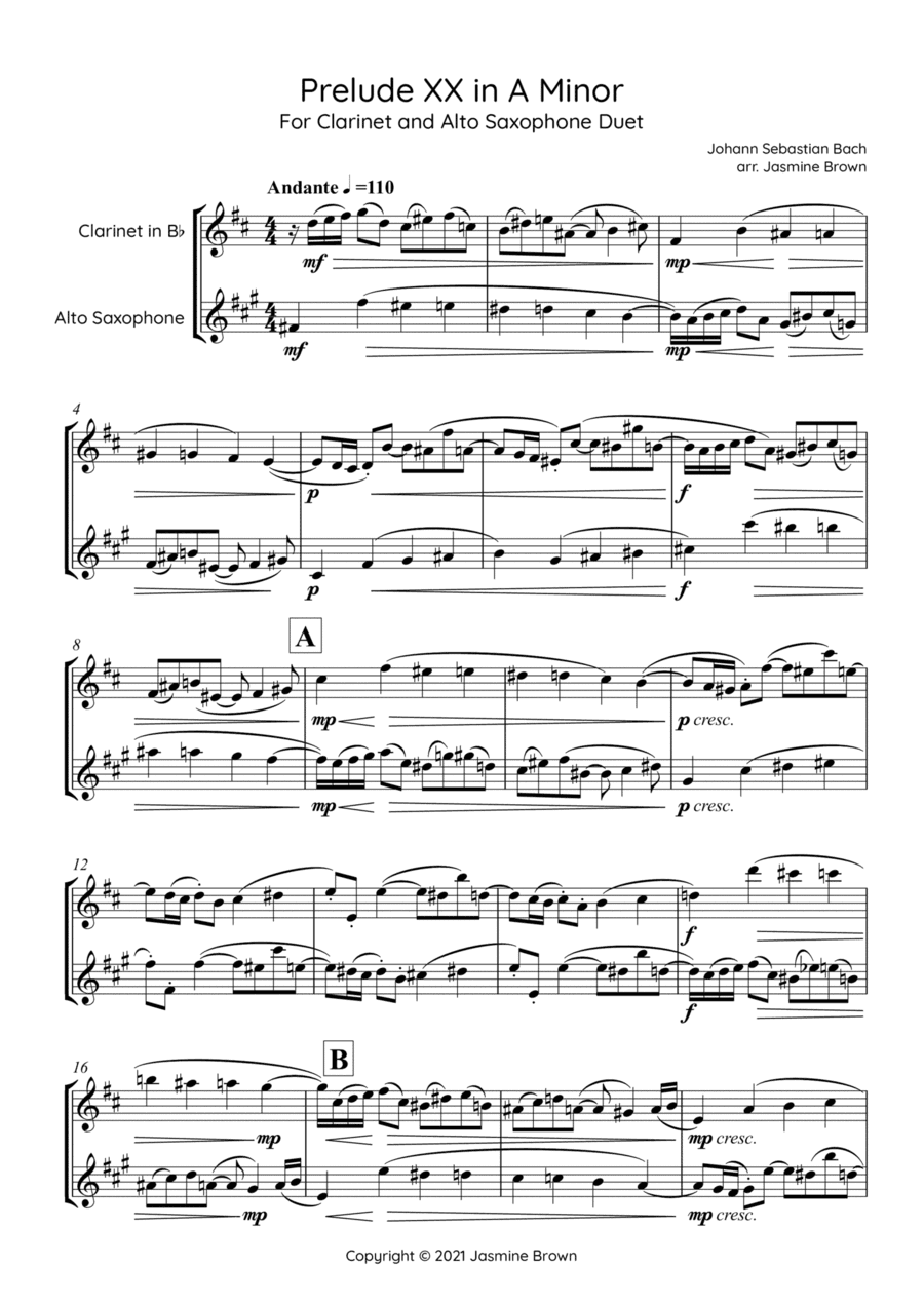 Prelude XX in A Minor - Clarinet and Alto Saxophone Duet (arr. Jasmine Brown)