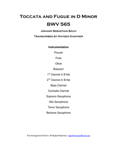 Toccata and Fugue in D Minor (arr. Hayden Ganther)