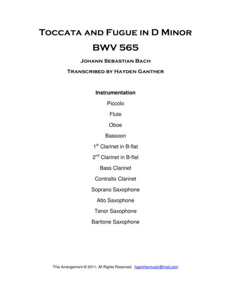 Toccata and Fugue in D Minor (arr. Hayden Ganther)