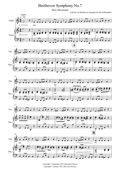 Beethoven Symphony No.7 (slow movement) for Violin and Piano (arr. David Burndrett)