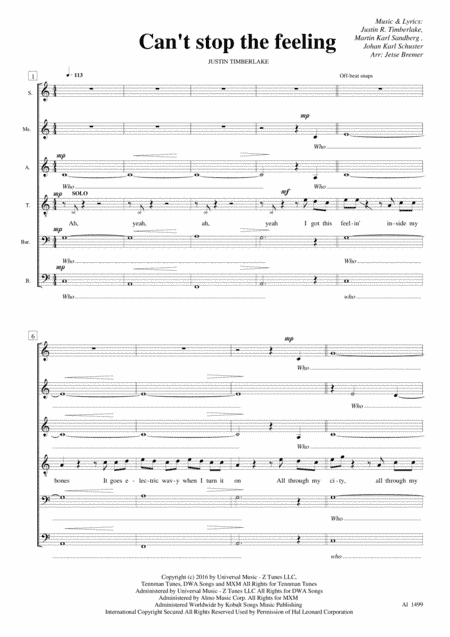 Can't Stop The Feeling  from TROLLS (arr. Jetse Bremer)