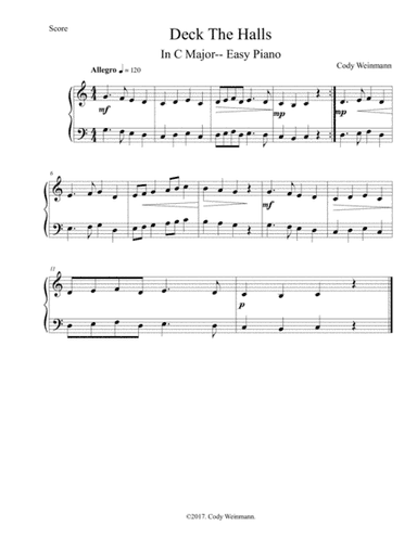 Deck The Halls (Easy Piano) (arr. Cody Weinmann)