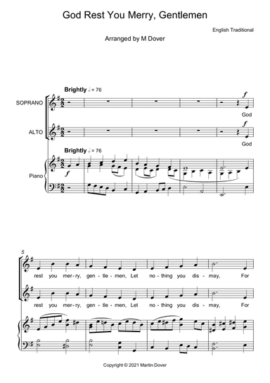 God Rest Ye Merry, Gentlemen - Two Part Choir - SA - Upper voices (arr. M & J Dover)