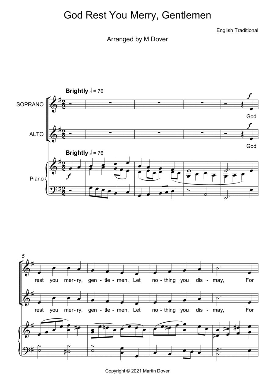 God Rest Ye Merry, Gentlemen - Two Part Choir - SA - Upper voices (arr. M & J Dover)