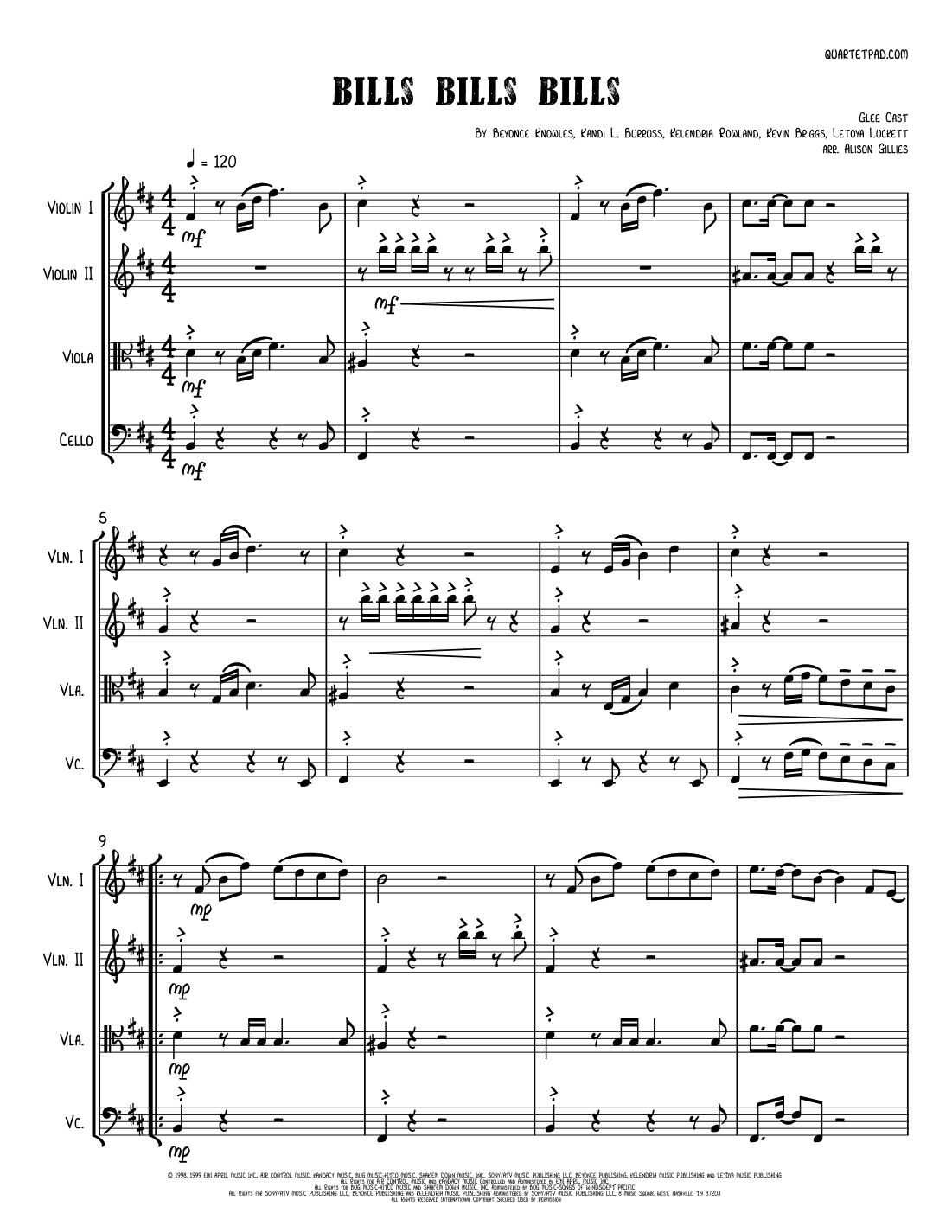 Bills, Bills, Bills (arr. Alison Gillies)