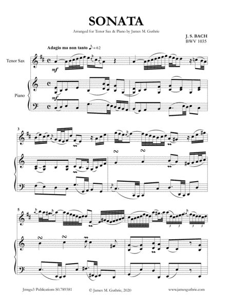BACH: Sonata BWV 1035 for Tenor Sax & Piano (arr. James Guthrie, ASCAP)
