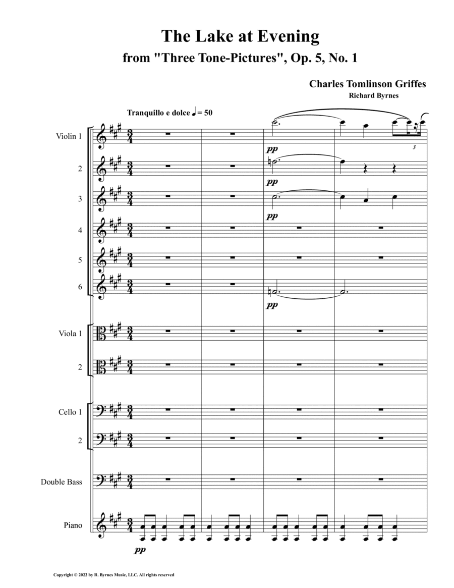 The Lake at Evening ("Three Tone Poems", Op. 5 (String Orchestra + Piano) (arr. Richard Byrnes)