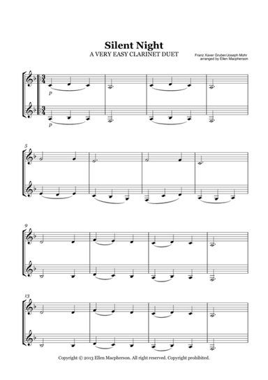 A VERY EASY CHRISTMAS CAROL FOR CLARINET DUET - SILENT NIGHT (arr. Ellen Macpherson)