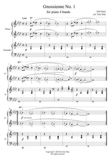 Erik Satie - Gnossienne No. 1 (for piano 4 hands) (arr. Toni Nita)