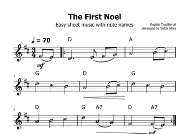 The First Noel - (D Major - with note names) (arr. Valdir Maia)