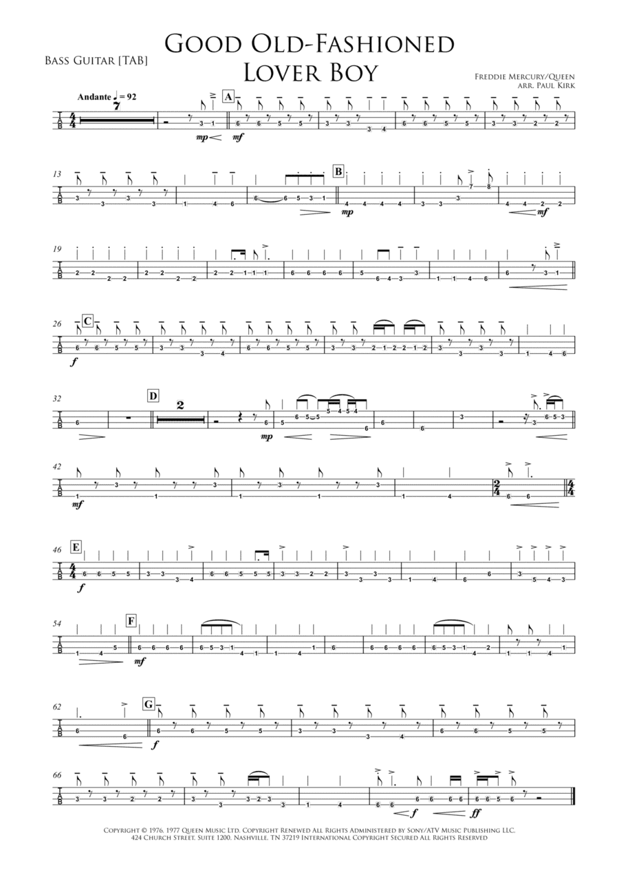 Good Old-fashioned Lover Boy (arr. Paul Kirk)