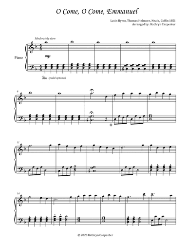 O Come, O Come, Emmanuel (Intermediate Piano) (arr. Kathryn Carpenter)