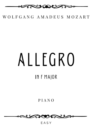 Mozart - Allegro in F Major K 1c - Easy (arr. Piacere Music Sheets)