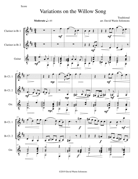 Variations on The Willow Song for 2 clarinets and guitar (arr. David Warin Solomons)