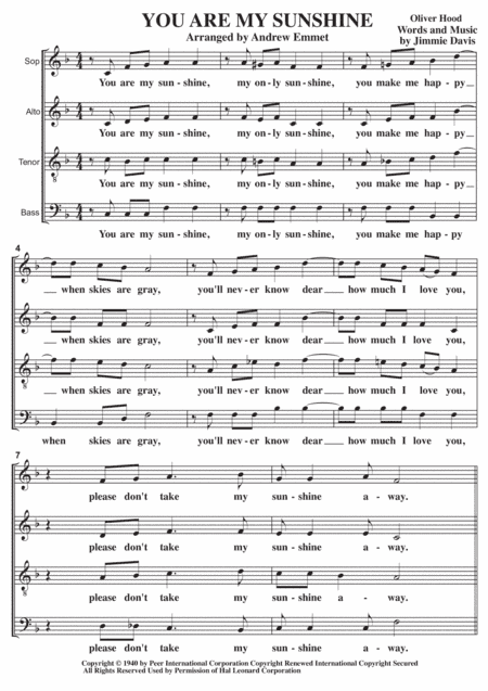 You Are My Sunshine (arr. Andrew Emmet)
