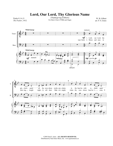 Lord, Our Lord, Thy Glorious Name (arr. Paul S. Jones)