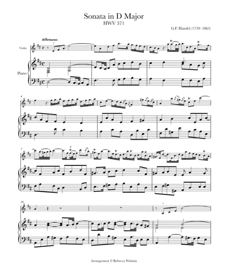 Violin Sonata in D Major (HWV 371) (arr. Rebecca Wishnia)