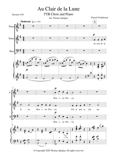 Au Clair de la Lune (arr. Thomas Quigley)