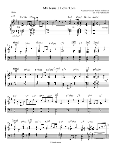 My Jesus, I Love Thee - quiet jazz arr. for solo piano (arr. Steve Lancaster)
