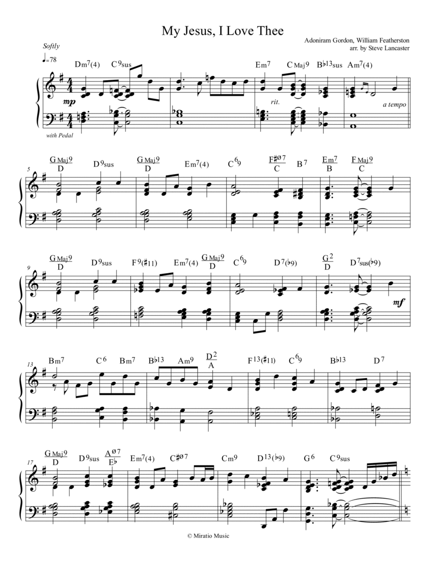 My Jesus, I Love Thee - quiet jazz arr. for solo piano (arr. Steve Lancaster)