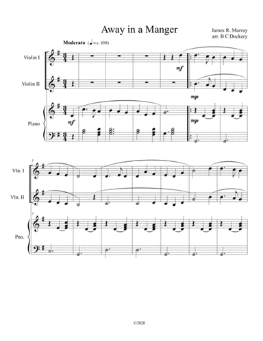 Away in a Manger (violin duet) with optional piano accompaniment (arr. B C Dockery)