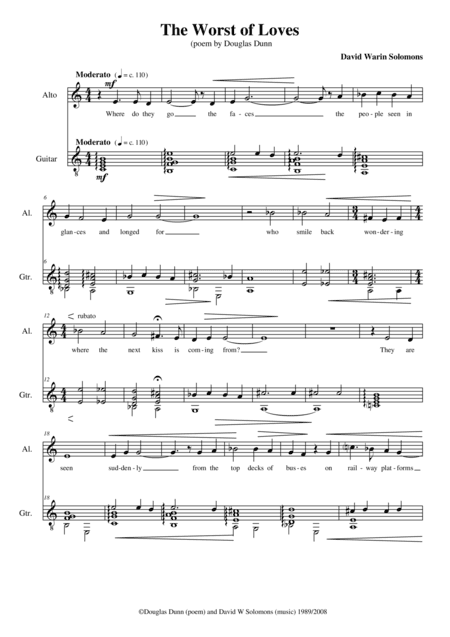 The worst of loves (Where do they go, the faces?) for alto and guitar
